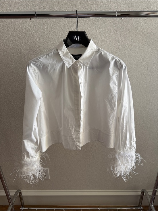 J. Crew Tops - J. Crew White Feather-Cuff Cropped Button-Down Shirt